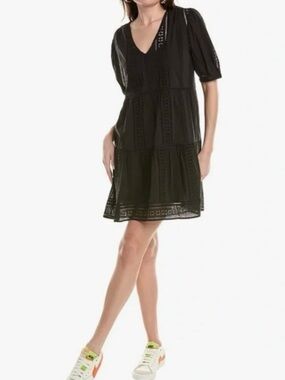 Velvet by Graham & Spencer Black Eyelet Tiered Mini Dress